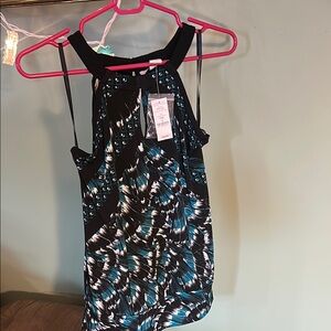 White House Black Market Black and Blue Abstract Top